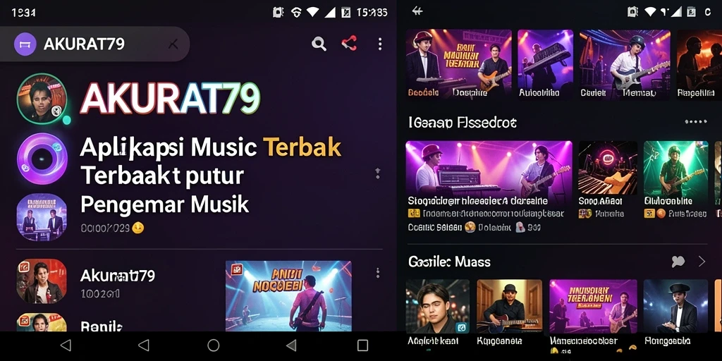 Screenshot menunjukkan antarmuka pengguna AKURAT79 dengan koleksi lagu yang menarik.