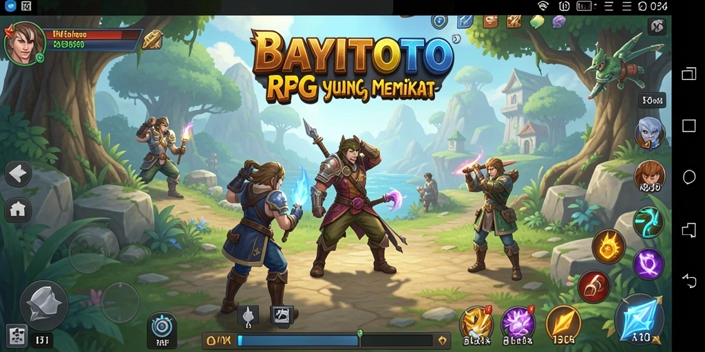 Screenshot gameplay BAYITOTO menampilkan pertempuran seru dalam petualangan RPG.