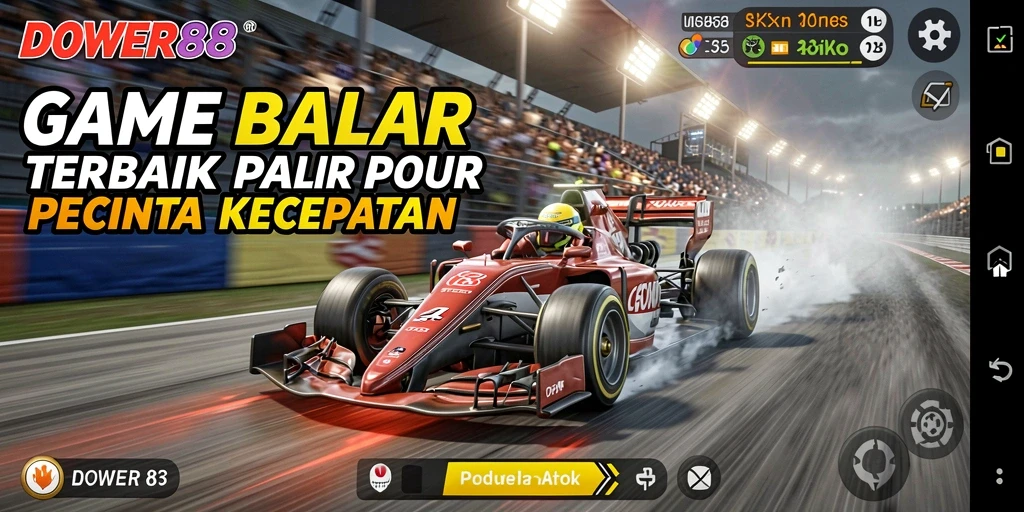 Screenshot gameplay DOWER88 menampilkan balapan mendebarkan di lintasan kota.