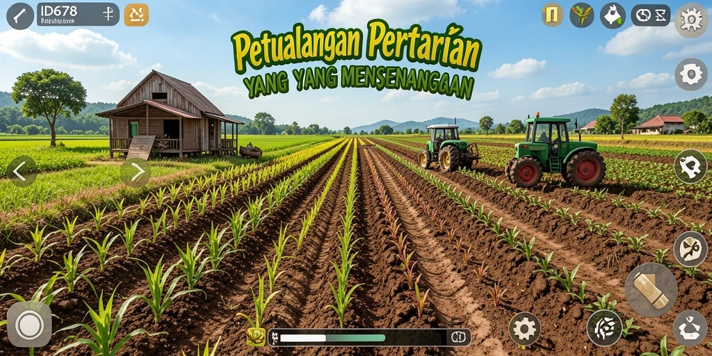 Tampilan gameplay ID678 dengan berbagai aktivitas pertanian yang seru.