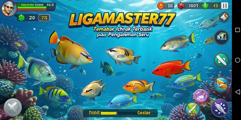 Tampilan gameplay seru saat menembak ikan di LIGAMASTER77.
