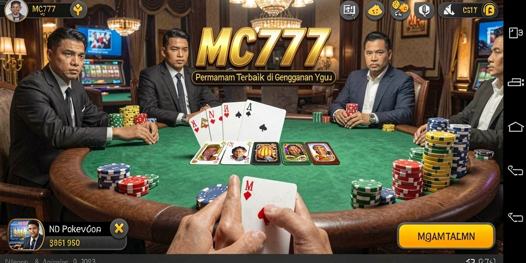 Tangkapan layar utama MC777 menampilkan aksi permainan Poker yang seru.