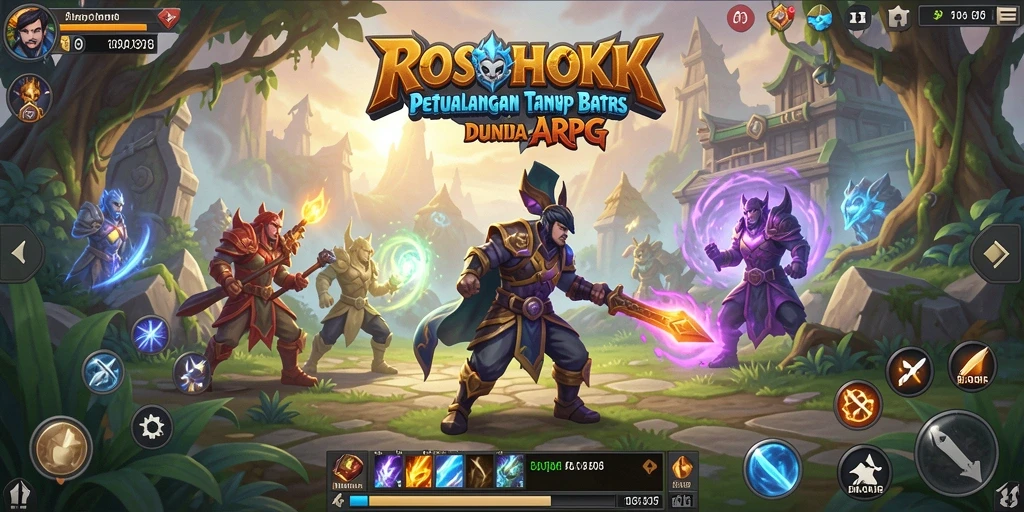 Tampilan aksi seru dalam permainan ARPG ROSOHOKI yang mengasyikkan.