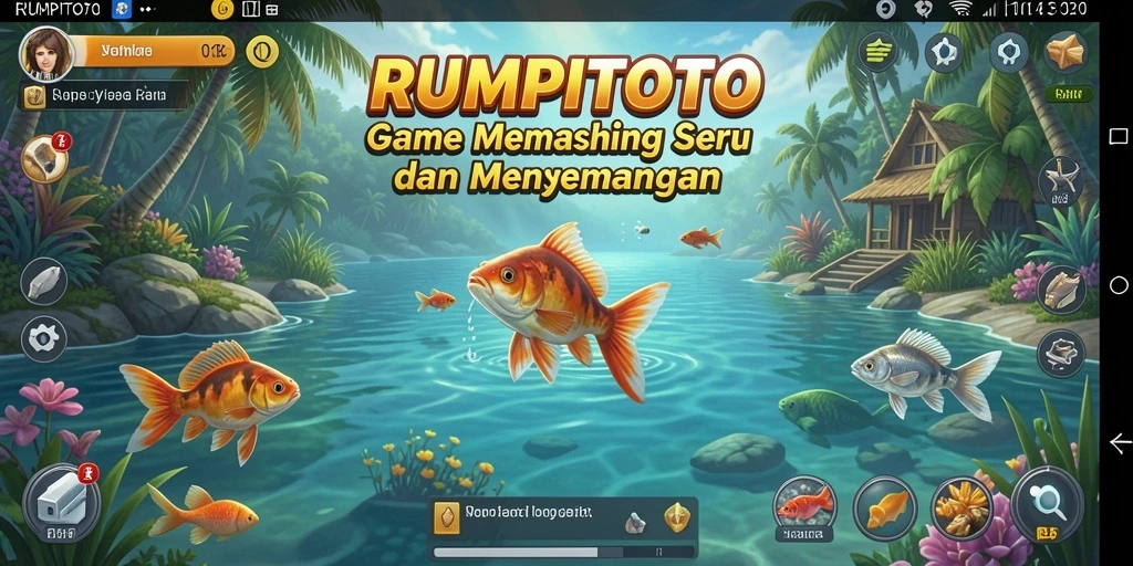 Gameplay <strong>RUMPITOTO</strong> dengan pemain yang menangkap ikan di lokasi indah.