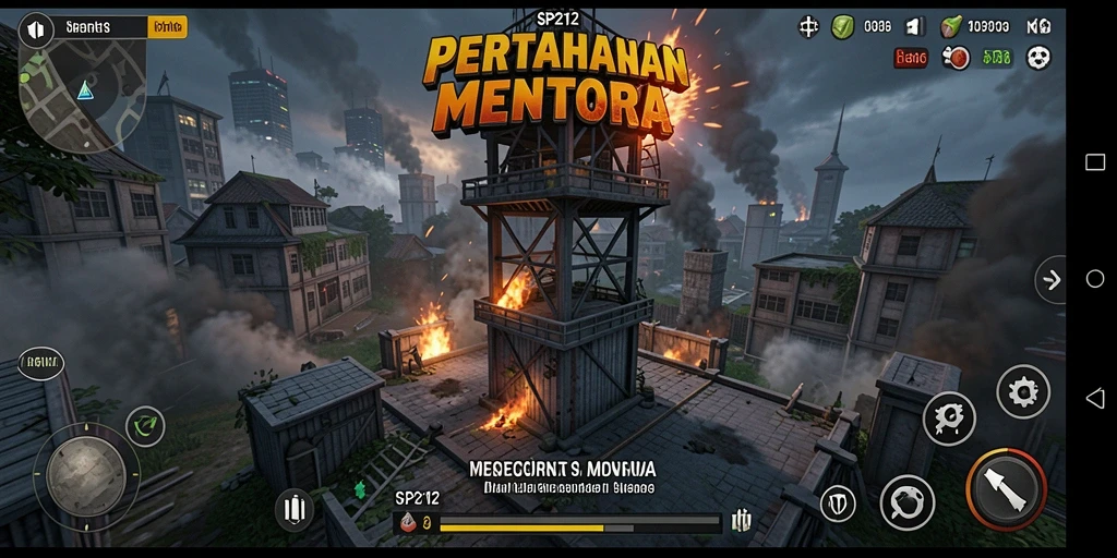 Screenshot menunjukkan aksi menegangkan dalam SP212 saat mempertahankan menara.